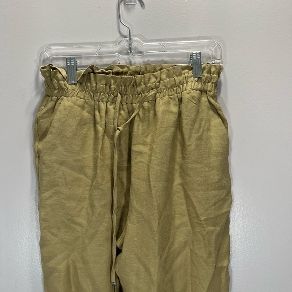 Zara Women’s Tan High Waisted Linen Blend Paperbag Jogger Pants - Picture 8 of 12